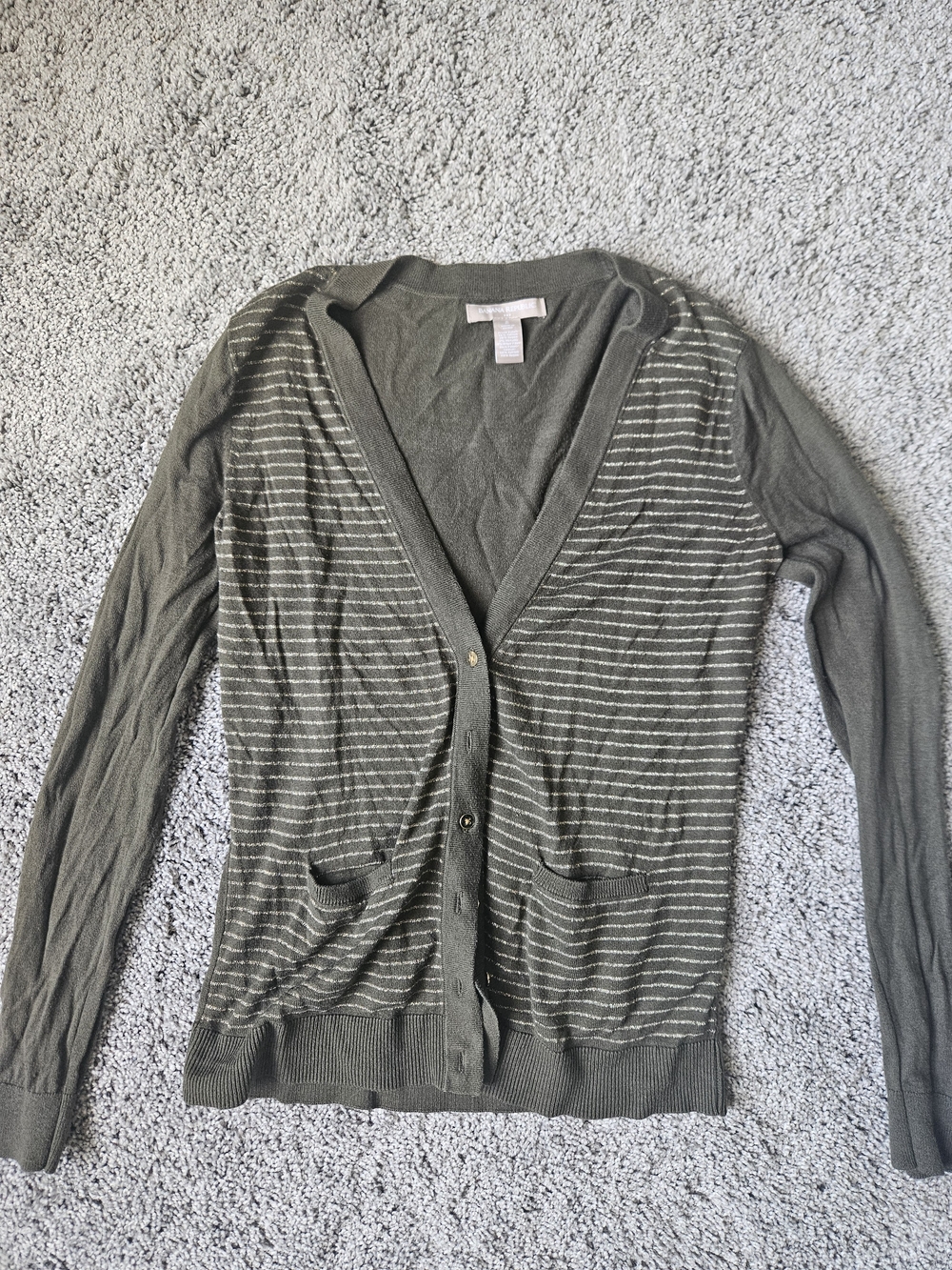 Banana Republic Olive & Cream Striped V-Neck Cardigan